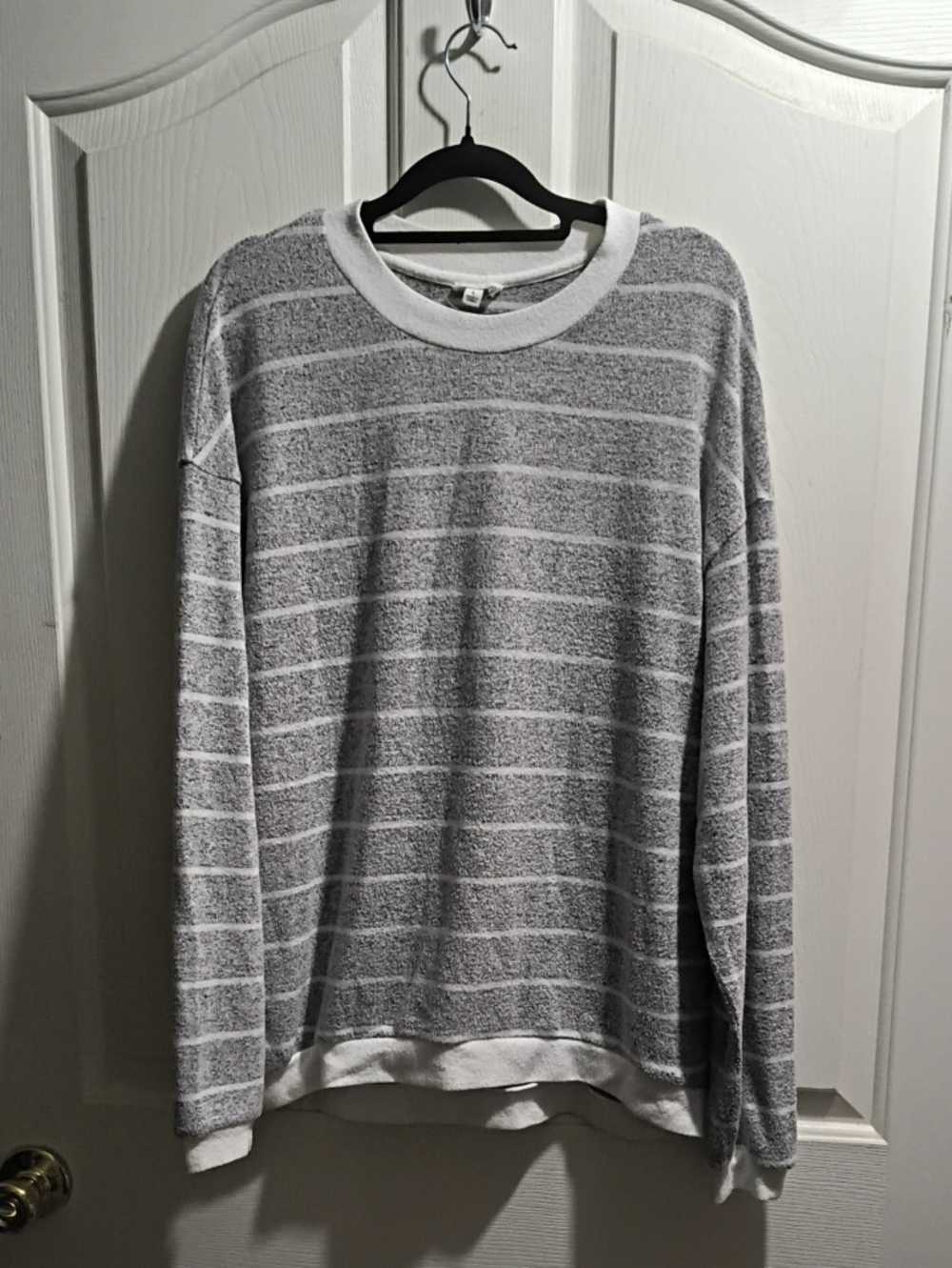 Le Lis Gray and White Striped Crewneck Sweatshirt